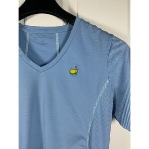 Magnolia Lane Masters Tournament Golf Shirt Womens Medium Blue Striped V-Neck